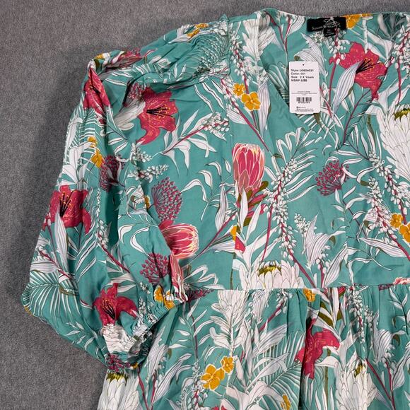 Suzanne Betro Division Dress V-Neck Empire-Waist Women's 2X Tropical Floral New - Picture 2 of 8